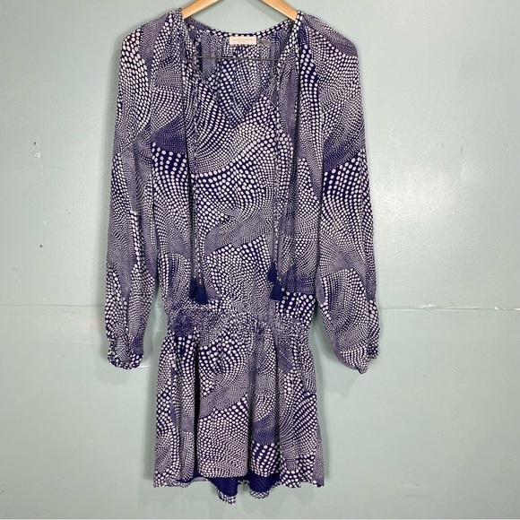 Ramy Brook Polkadot Silk White Indigo‎ Mini Long Sleeve Sz M - Picture 2 of 7